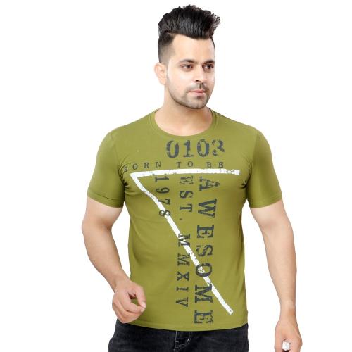 AZF Summer Casual Wear Printed Cotton Lycra Stretchable Round Neck Half Sleeve T-shirt For Men's