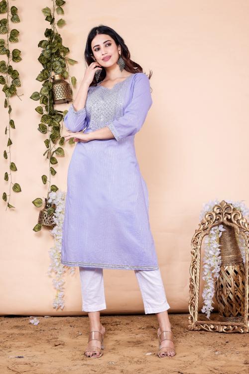 Ranak's Lurex Cotton Embroidered Solid Color Kurta For Women
