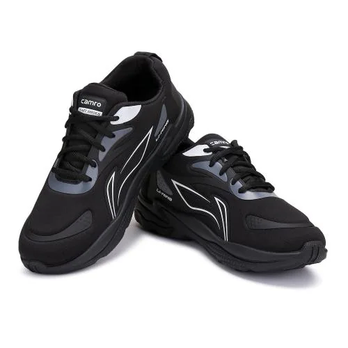 CAMRO Crazy-02 Lace Up Black/White Sports Shoes, Mesh Upper & PVC Sole for Running, Gyming & More
