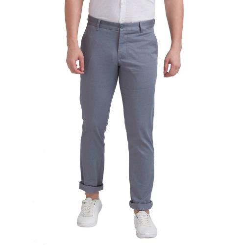 Buy Parx Men Grey Self Design Cotton Blend Flat-Front Pants Online at ...