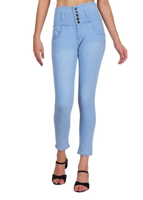DEHLIZETRENDZ Women's 5 Button Butterfly Design Ankle Length Denim Jeans (Light Blue _ 26 Size)
