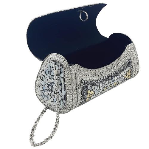 Shakuntla Vintage Handmade Silver Metal Clutch Sling Bag Bridal Party Purse