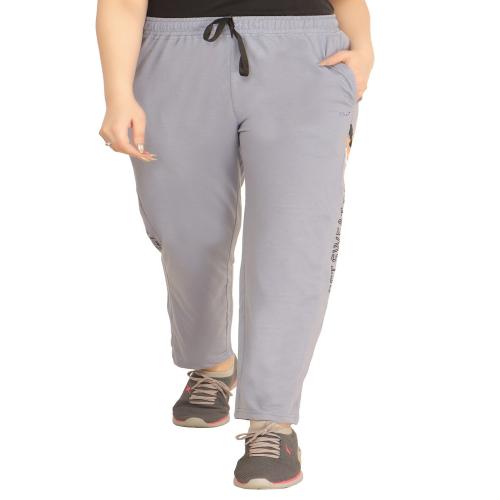 CLINT Casual Summer Wear Side Pocket Print Cotton Trackpant For Women's ( NEW GREY )