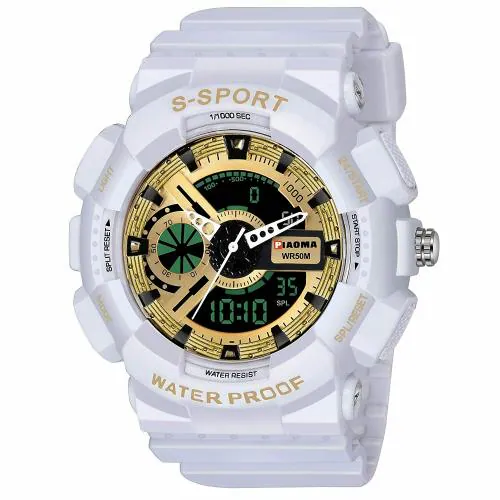 Piaoma WS9094-5 Analog-Digital Military Full White Sports Fully Waterproof Digital Watch - For Men