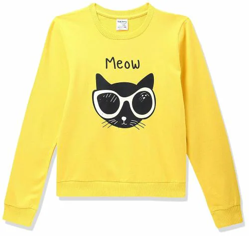 CLOTTH THEORY Girls Yellow 100% Cotton Solid Single Sweatshirt
