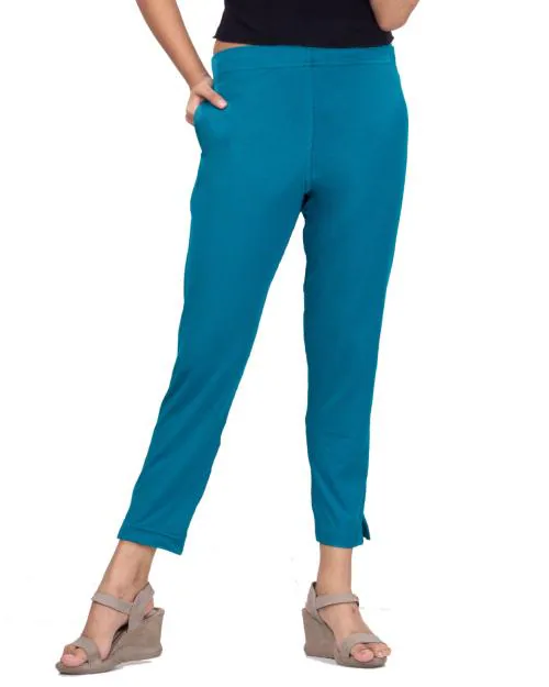 Anaro Teal Blue Women Cotton Lycra Pencil Pant (Kurti Pant/cigarette Pant) suitable for formal and casual wear