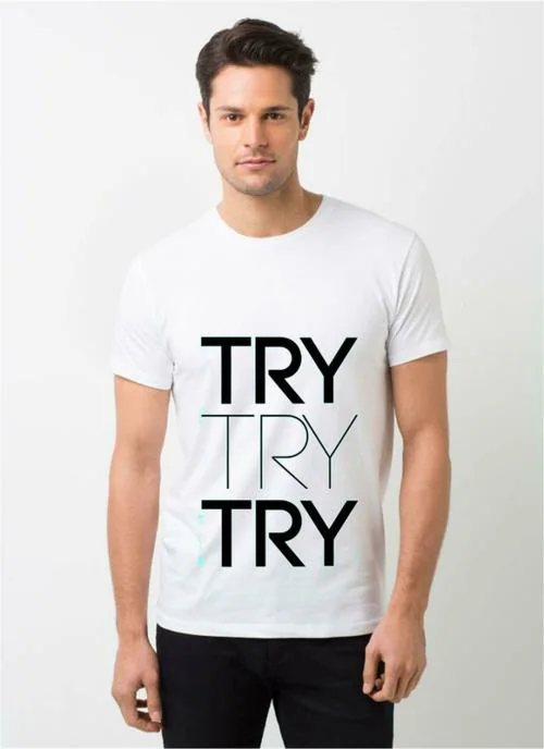 HAMSAMART.COM Men White Graphic Print Polyester Blend Tshirt (L)