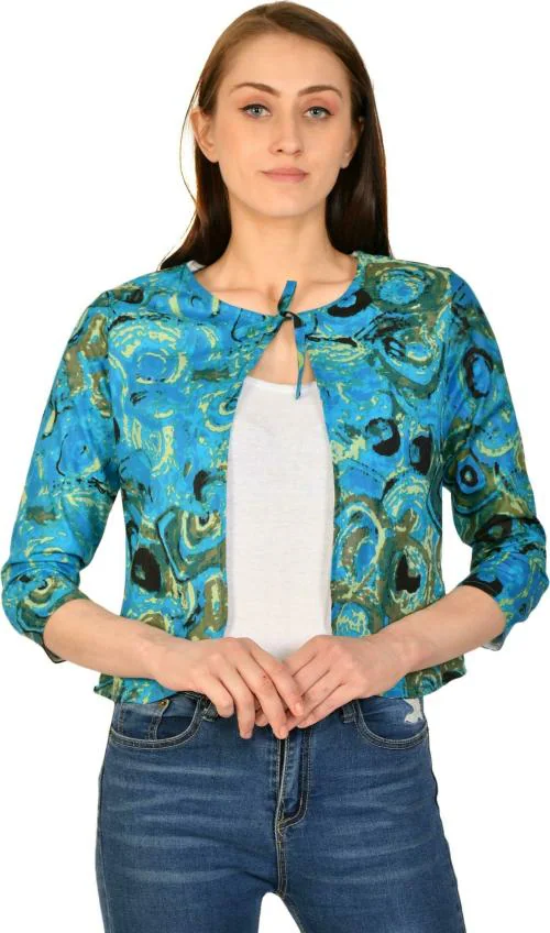Hrikshika Fashion Women Green Printed Denim Shrug