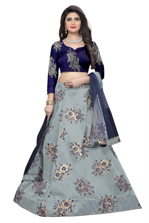 Rujave Women Multicolor Embellished Art Silk, Cotton Blend Semi Stitched Lehenga Choli (Free Size)