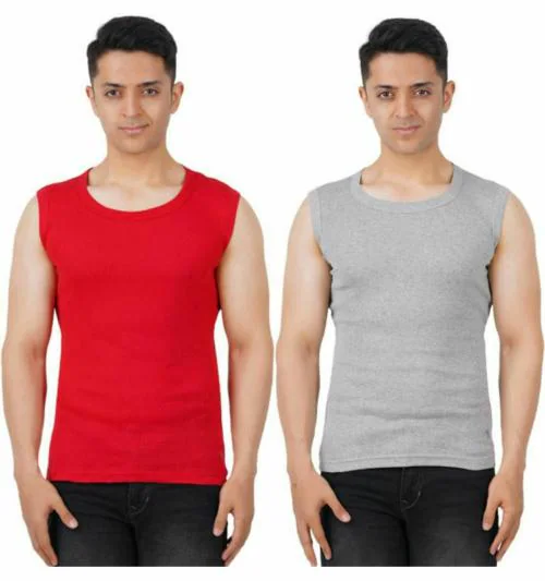Metro Stitch Men Multicolor Solid Pack Of 2 Vest (M)