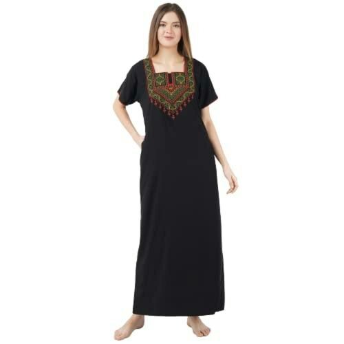 KOI SLEEPWEAR lissybissy Cotton Resham Embroidery Nighty Night Gown Maxi for Women A line XXL(Black)