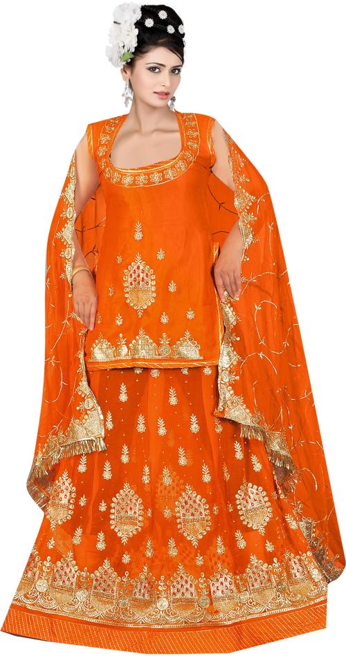 SHIVDEVANSHI Gold Embroidered Georgette Rajasthani Poshak Women Lehenga Choli (Free Size)