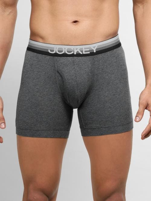 jockey Men Charcoal Melange Solid Cotton Blend Boxer Briefs