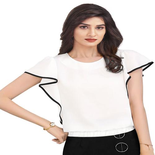 XSOUL Women's Polyester White Solid Western Wear Top