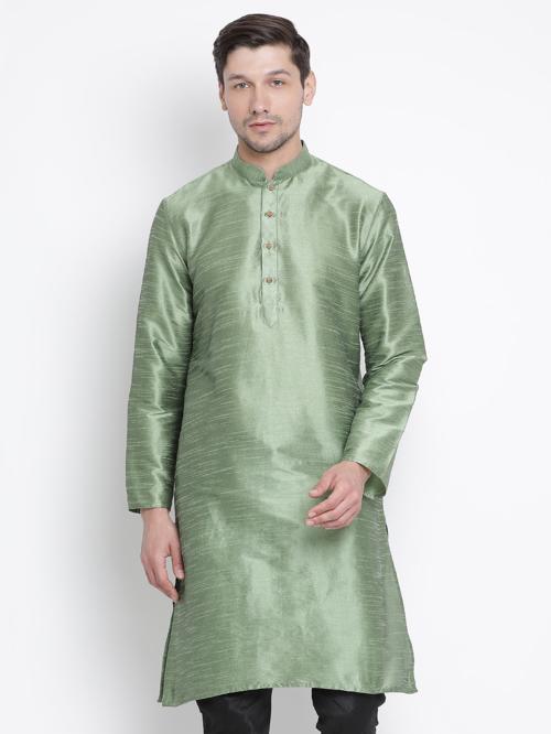 Vastramay Men's Light Green Silk Blend Kurta