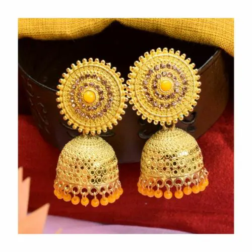 Antico Bollywood style Traditional Yellow Color Oxidized Big Jhumka Earrings for Women.