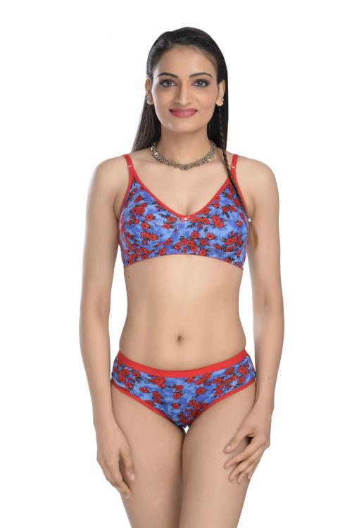 RTX Women Blue Cotton Bra With Panty