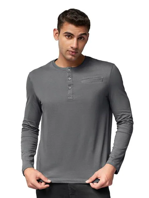 The Souled Store Men Grey Solid Cotton T-Shirts