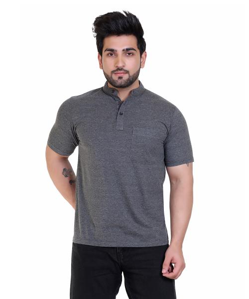 Axys Men's Solid Henley Neck T-Shirt (Dark Grey)
