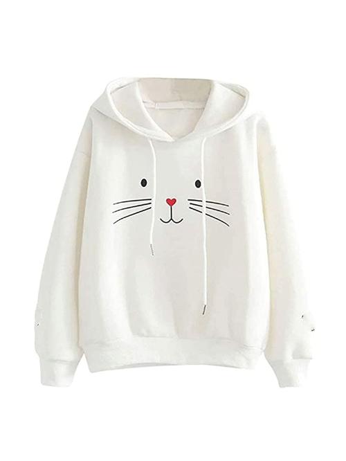 JS Clothing women print white hoodie sweatshirts