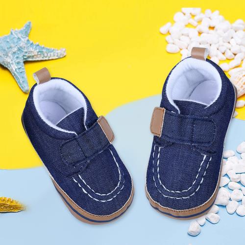 Baby Moo Solid Hookloop Stylish And Casual Denim Velcro Booties - Blue