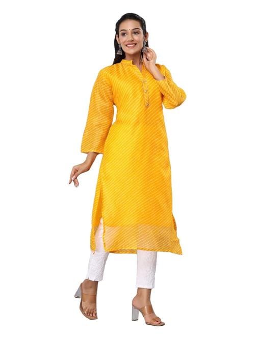 PumPum Women's Rajasthani Leheriya Kota Doria Polycotton Kurti ,Yellow