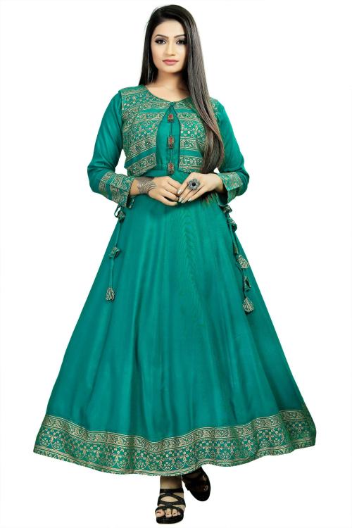 Happy Design Women Light Green Printed Rayon Anarkali Kurta