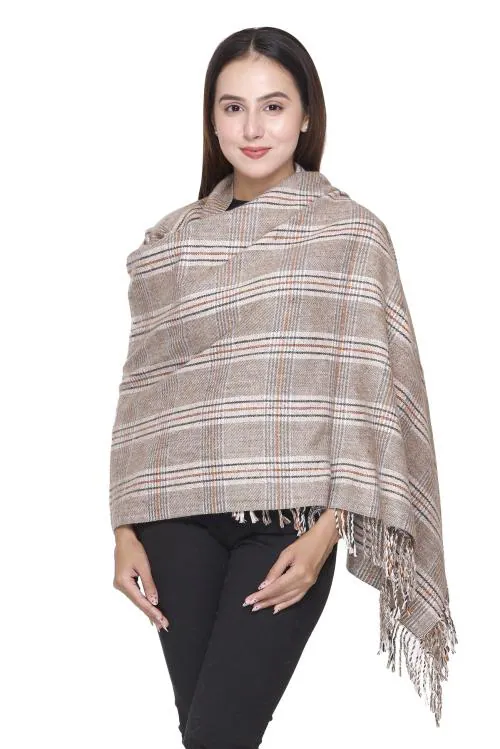 Walaiti Wool Checkered Women Shawl (Beige)