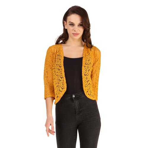 WE-FLY Women's Netted Stylish Short Shrug (Mustard)