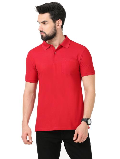 Ecoline Clothing Men Arrow Red Poly Filament Polo Neck Half Sleeve Pocket T-Shirt (S)