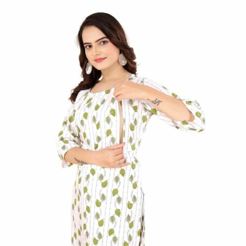 Karni Fashion Tree Leaf Printed Women's Straight Maternity Wear Kurti/Kurta (Green-M)