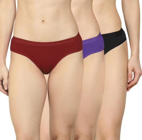 Aamarsh Women Maroon, Purple, Black Cotton Silk Pack Of 3 Hipster Panty (L)