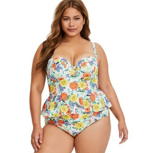 Plus Curvves Plus Size Torrid Underwire Peplum Yellow Tankini Swimsuit - 7XL