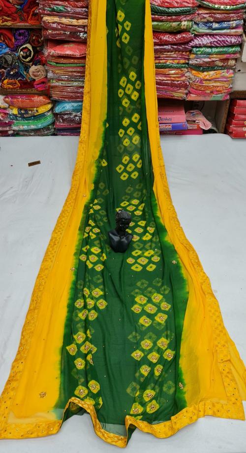 Stylish Sarees Women Green and Yellow Chiffon Saree