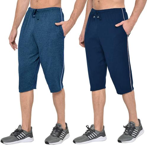 Stylcozy Men's Regular Fit Cotton Three Fourth Capri_Size_3XL_Denim Blue_Navy Blue_Pack or 2
