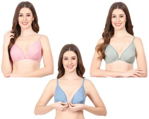 Koisa women front open bra front closure bra english colour bra pack of 3 pcs