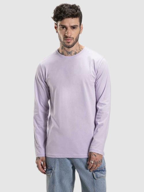 Bewakoof Men's Purple Solid Round Neck Full Sleeve T-Shirt