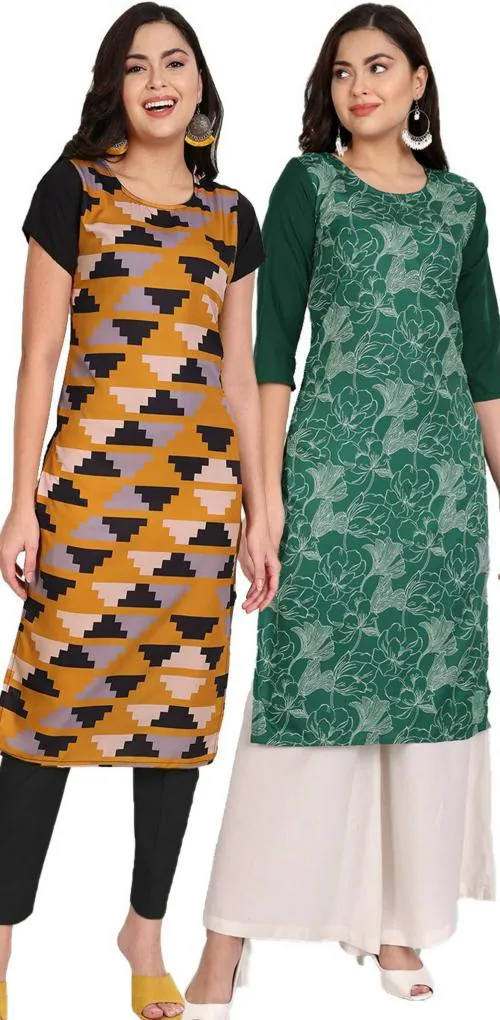 LG Ck Fashion Women Multicolor Printed Crepe Pack Of 2 A-Line Kurta