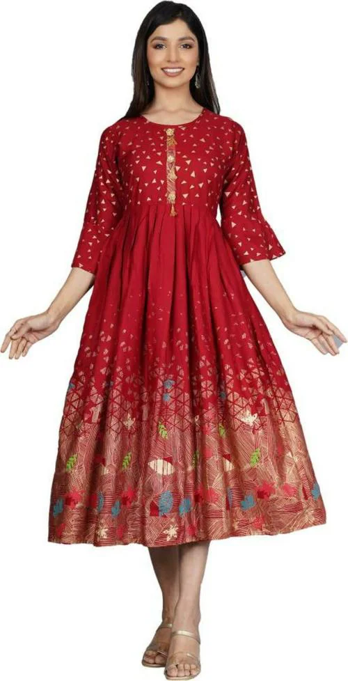 Buy Obskin Women Maroon Printed Viscose Rayon Gown Kurta - M Online at Best  Prices in India - JioMart.