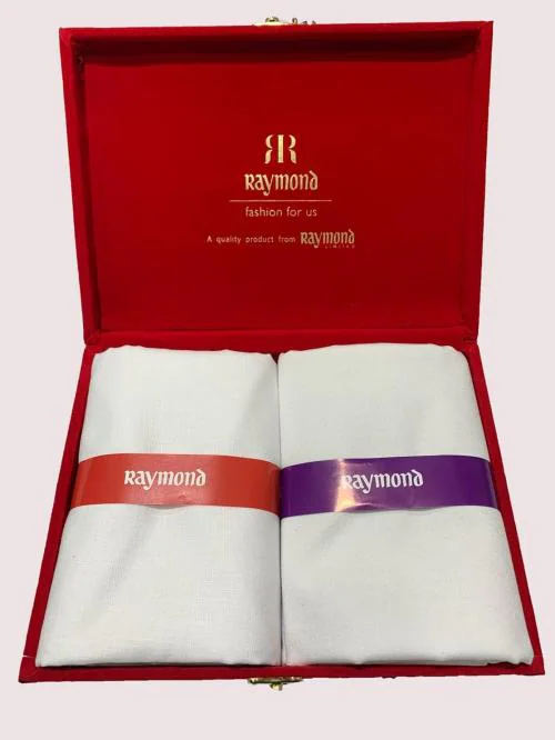 Raymond Polycotton White Shirt & White Trouser Fabric in Velvet Box Packing (Shirt-2.30 m, Pant-1.20 m)Velvetta-90