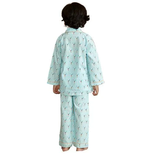 Giggle Buns Boys And Girls Pastel Blue Cow Print Pure Cotton Pajama And Top (4-5 Years)