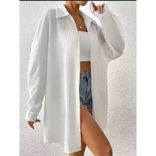 HINDI FASHION Womens Breadthable Cotton Blend Spread Collar Full Sleeves Solid New Stylish Shirt For Office And Formal Wear (Colour: White, Size: X-Large)