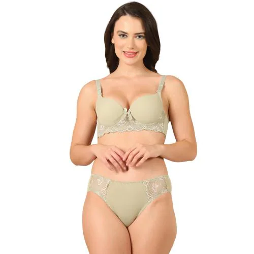 PrettyCat Women Light Green Underwire Lightly Padded Bra Panty Lingerie Sets