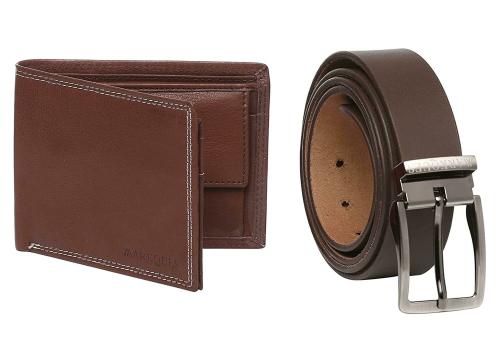 MARKQUES Brown Genuine Leather Wallet And Belt Combo Gift Set For Men (SPT-2202 EXE-02)