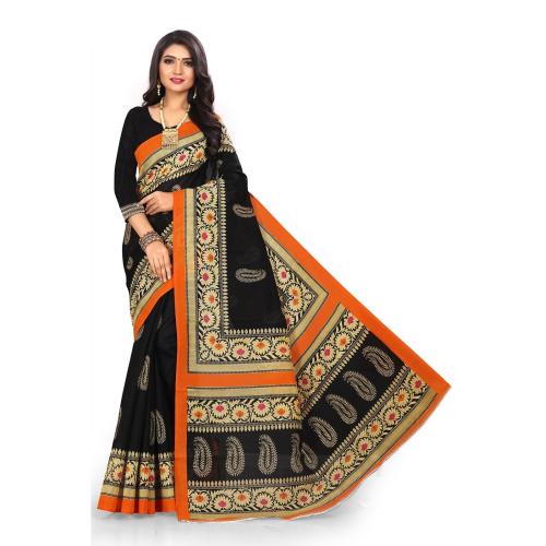 Grubstaker Black Grubstaker Yellow Bhagalpuri Silk Saree With Blouse Piece
