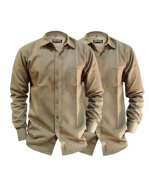 Khadi Era Khaki Color Shirts | Set of 2 | 38 Inches | Full Sleeves | Workers/Drivers Khaki Shirts | Comfortable Duty Wear for Men