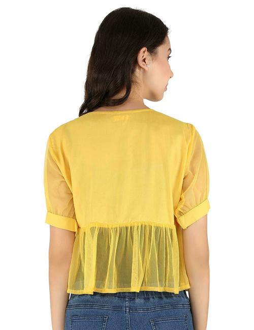 UNFAKENOW Women Yellow Solid Cotton Blend Shrug