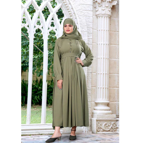 BHUMIFAB Latest designer abaya with adjustable belt for women & girls Crepe Solid Burqa With Hijab PISTA-(Multicolor)