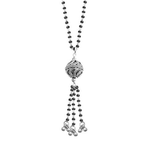 Giva Oxidised Silver Black Bead Tassel Mangalsutra For Women