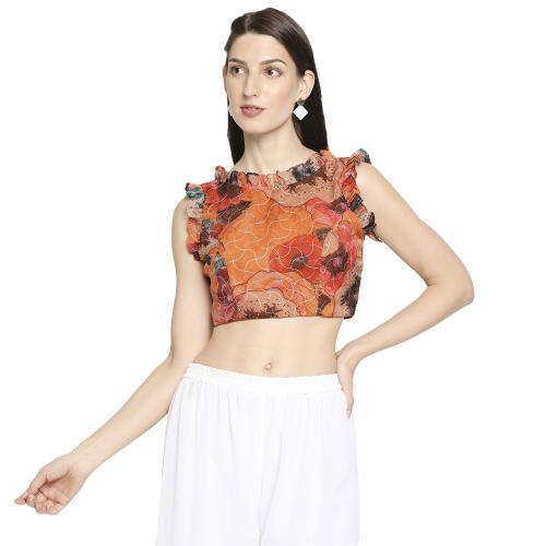 Salwar Studio Women's Peach Orgenza Silk Readymade Saree Blouse